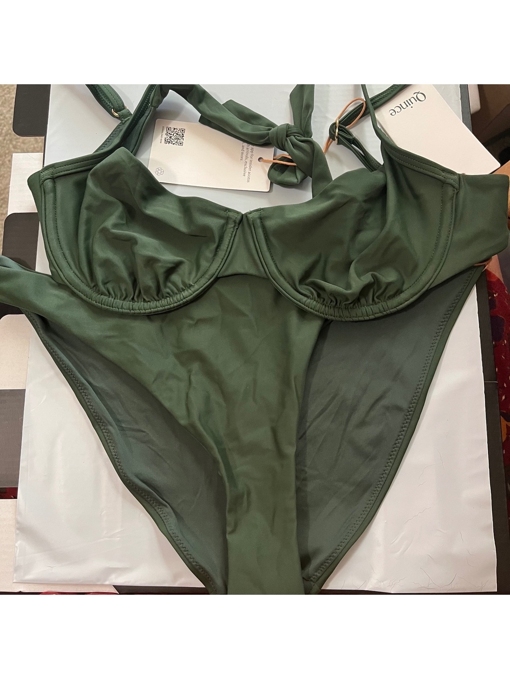 New Quince Italian Bikini Set Low Rise Bottom & Demi Underwire Top Palm Green S